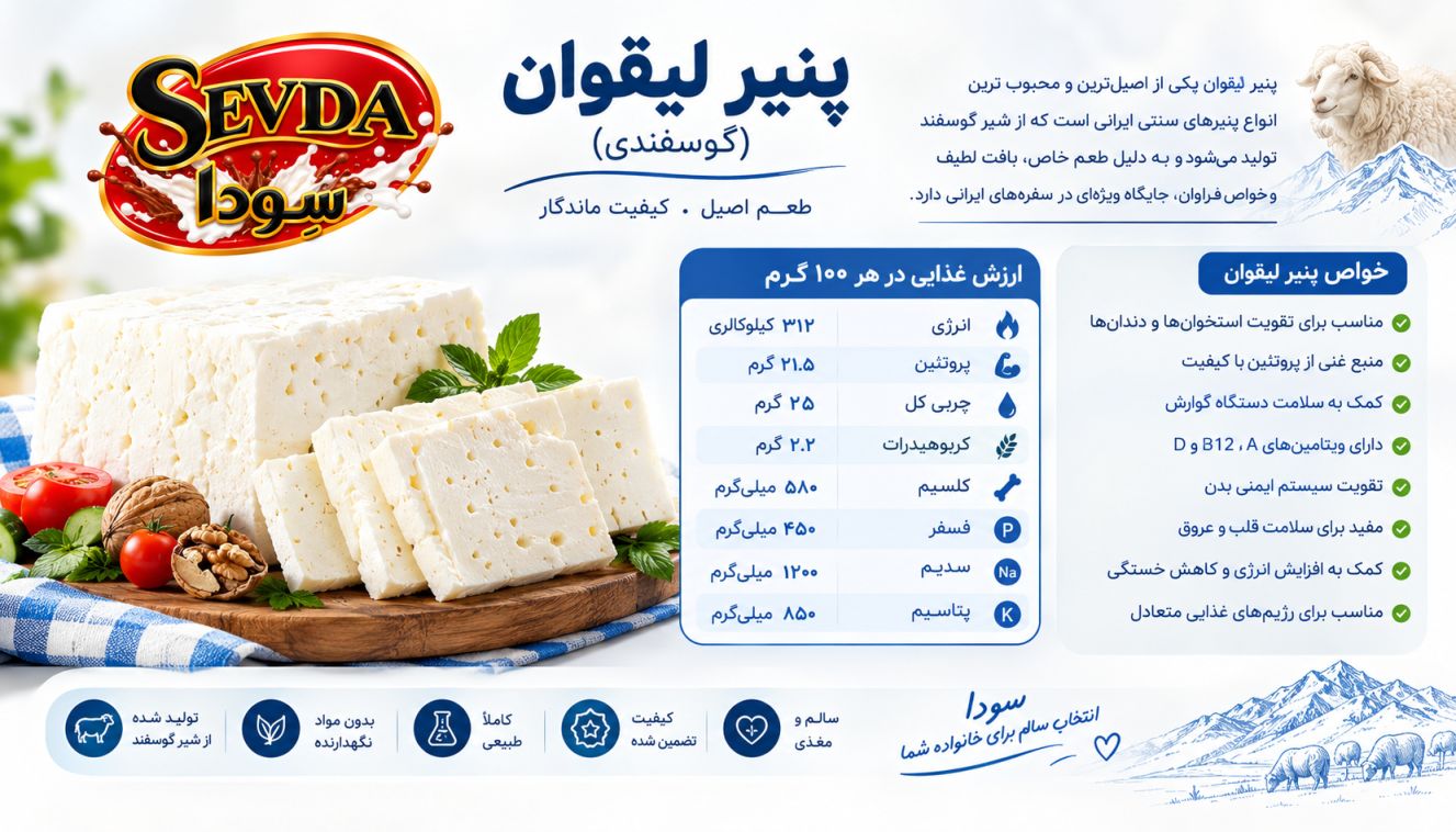 پوستر ارزش غذایی پنیر گوسفندی لیقوان